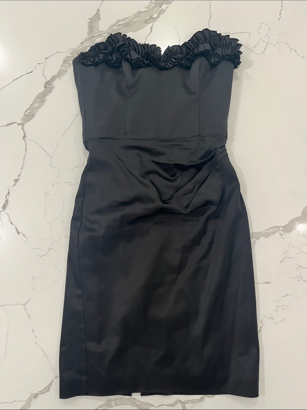 White House Black Market Black Strapless Ruffle-Trim Sheath Dress